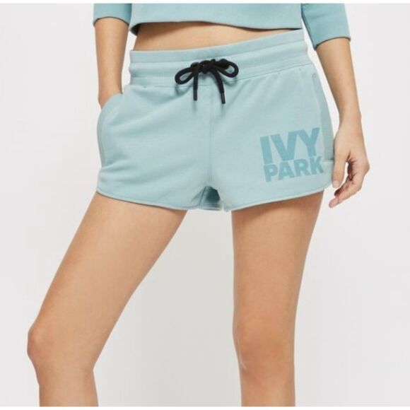 Ivy Park Elastic Waist Shadow Logo Drawstring Terry Shorts Pale Blue XL - Picture 1 of 10